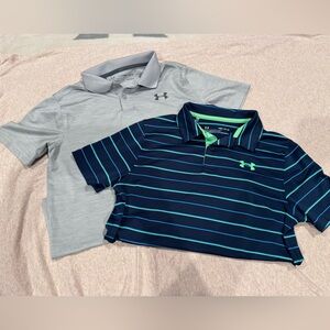 Under Armour Polo Shirts - Navy/Green stripe and Solid Gray. Youth boys size med